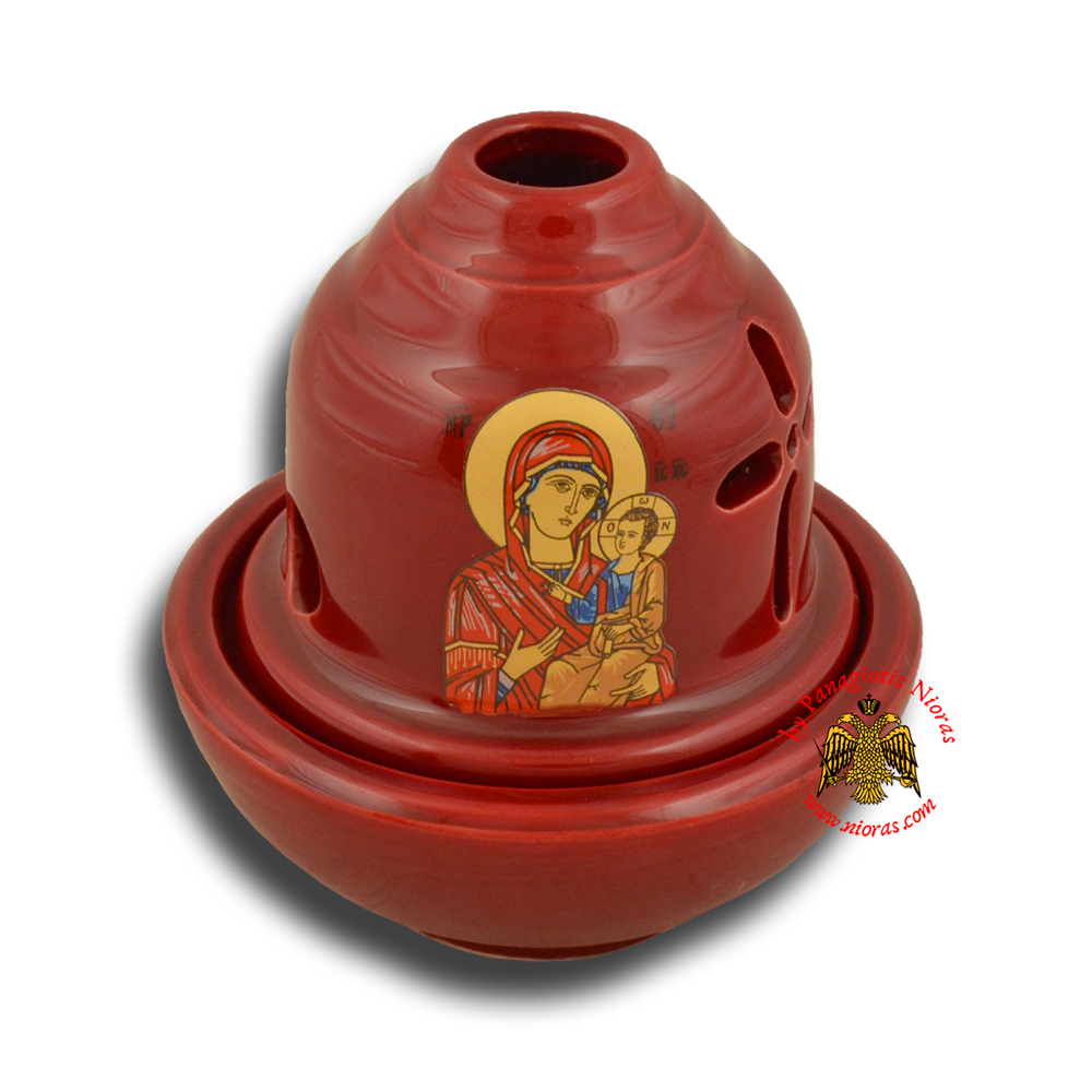 Ceramic Orthodox Traditional Hut Oil Candle Burqundy