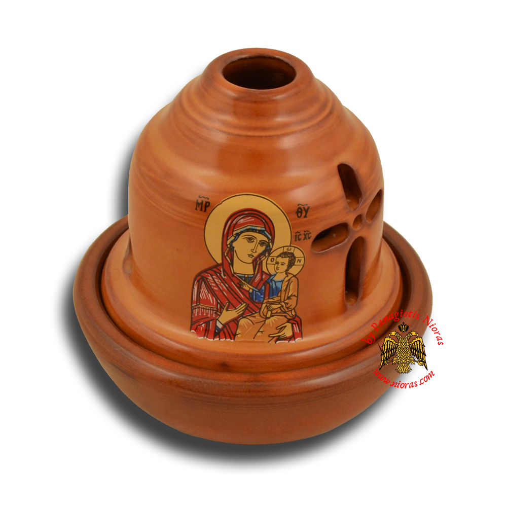 Ceramic Orthodox Traditional Hut Oil Candle Brown