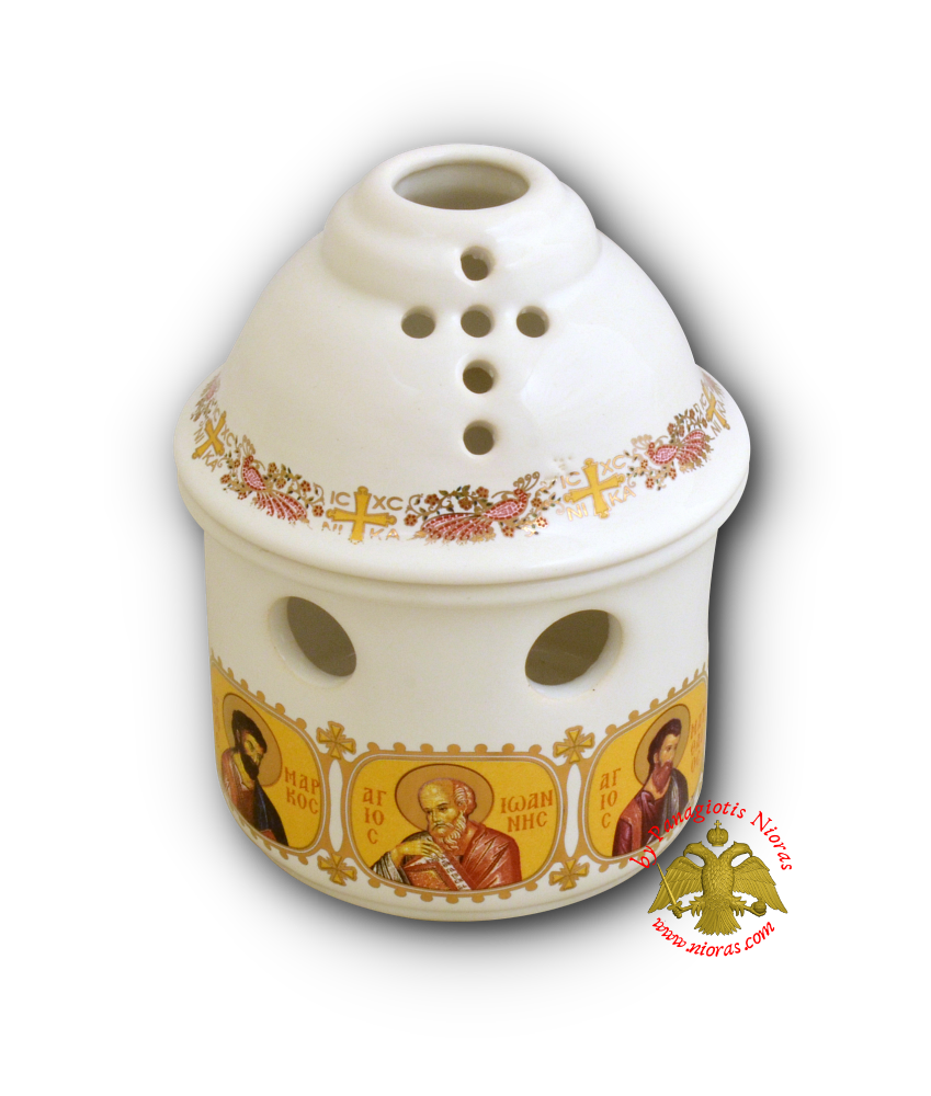Porcelain Vigil Oil Candle Angel Style with Holy Icons White