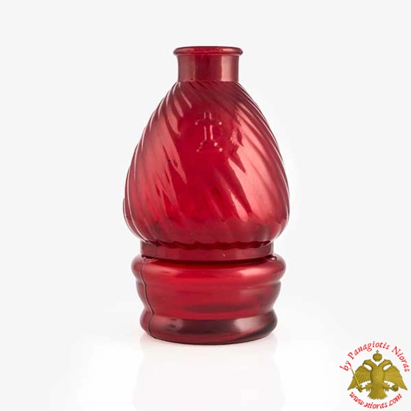 Traditional Standing Glass Oil Candle with Cross Red
