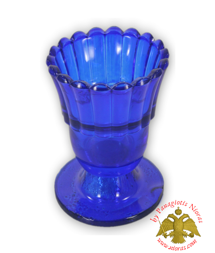 Glass Vigil Oil Candle with Standing Base Blue 9x11cm