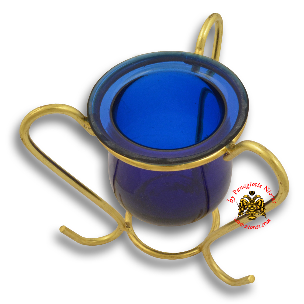 Metal Wire Base Vigil Oil Candle Blue Color Glass Cup