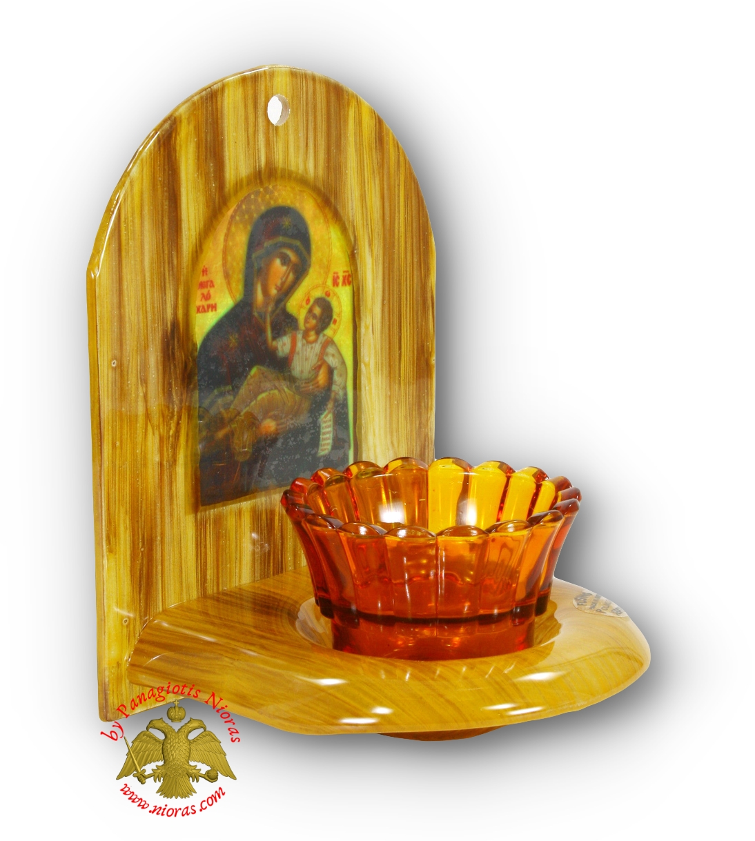 Blown Glass Oil Candle Iconostasis Theotokos Amber h:20x14x13cm