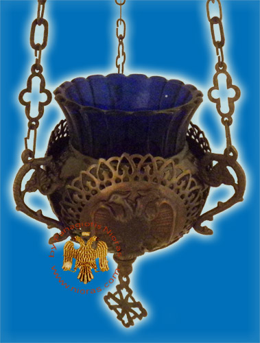 Round Design with Byzantine Eagles Hanging Oil Candle Antique