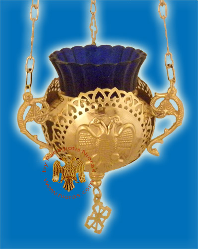 Round Design with Byzantine Eagles Oil Candle Gold Plated