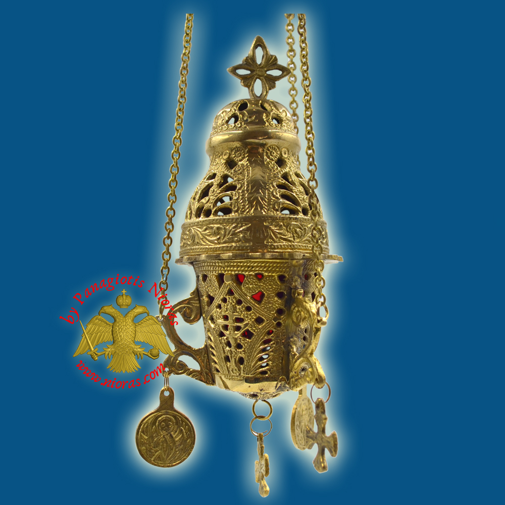 Hanging Brass Metal Vigil Oil Candle Gianiotino Style C' Plain Polished