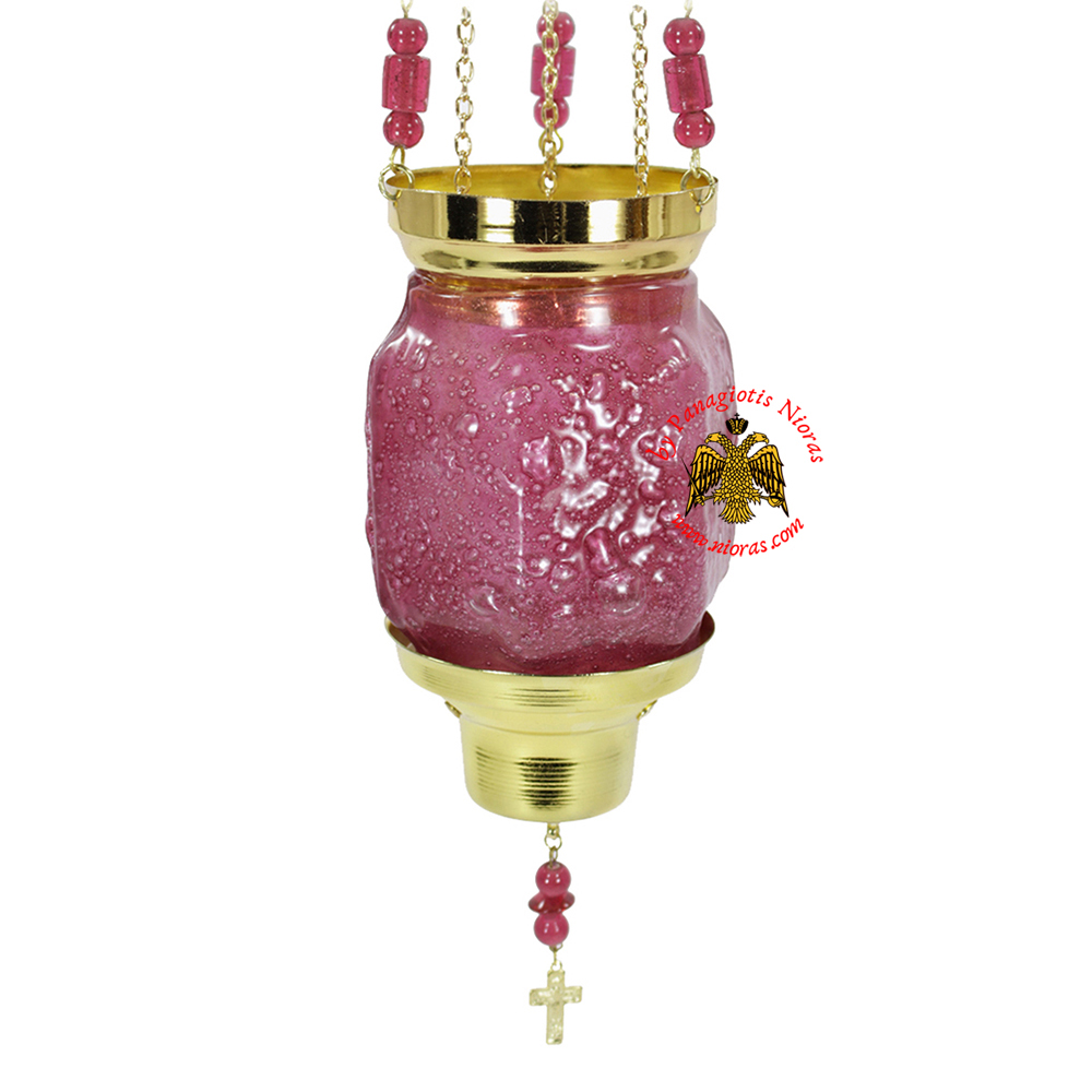 Vigil Oil Candle Hexagon Glass Fussing Purple with Sliding Down Metal Brass Mechanism for the Glass Cup