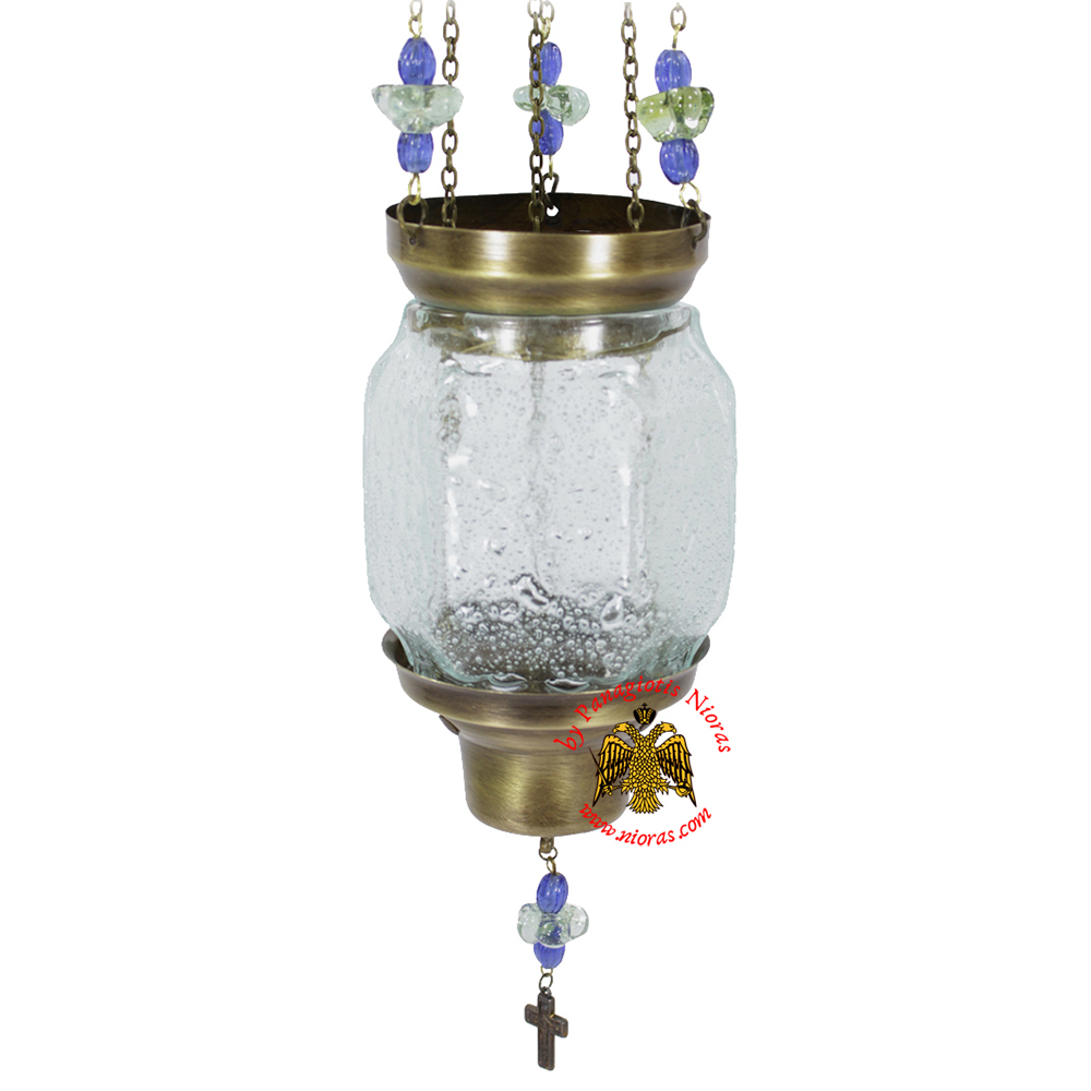 Vigil Oil Candle Hexagon Glass Fussing Clear with Sliding Down Metal Brass Mechanism for the Glass Cup