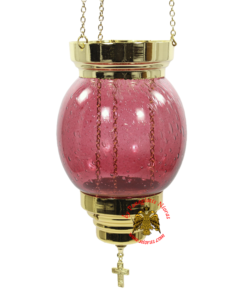 Vigil Oil Candle Glass Fussing Ball Design Purple with Sliding Down Metal Brass Mechanism for the Glass Cup