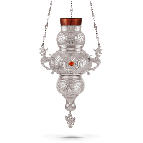 Orthodox Vigil Oil Candle Kerkiraiko N4 Silver Plated with Stone