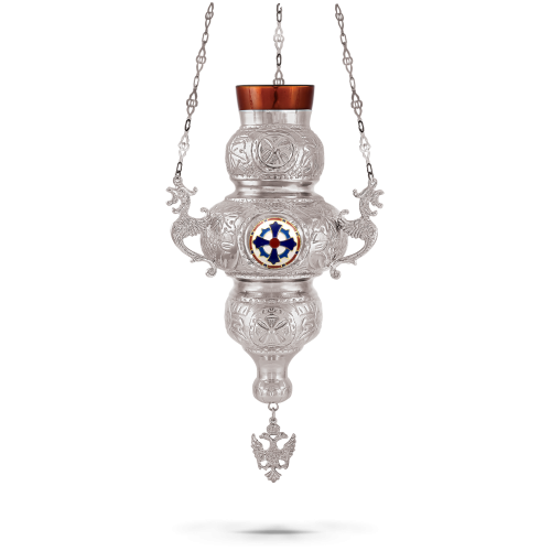 Orthodox Vigil Oil Candle Kerkiraiko N4 Silver Plated with Enamel