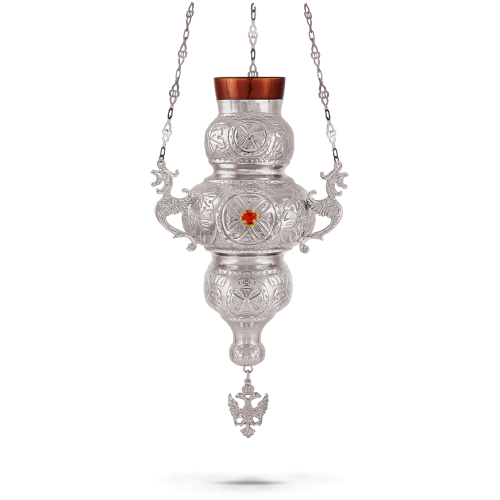 Orthodox Vigil Oil Candle Kerkyraiko N3 Silver Plated with Stone