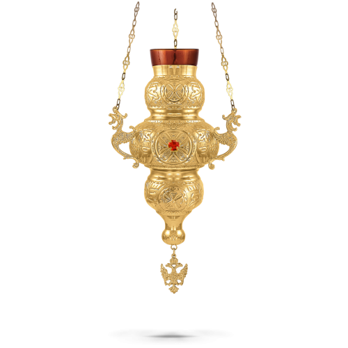 Orthodox Vigil Oil Candle Kerkyraiko N2 Gold Plated with Red Stones