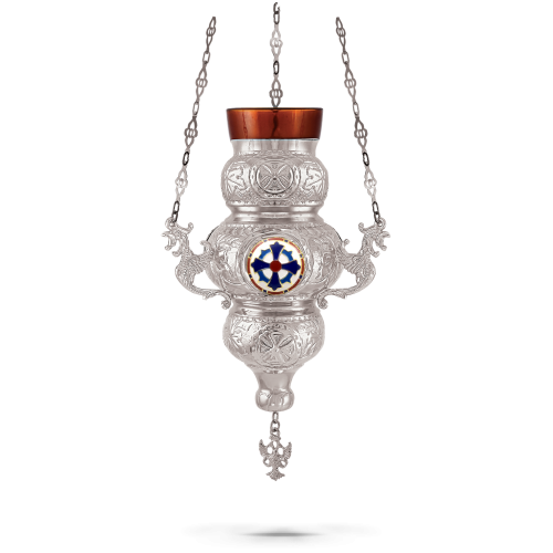 Orthodox Vigil Oil Candle Kerkyraiko N2 Silver plated with Enamel