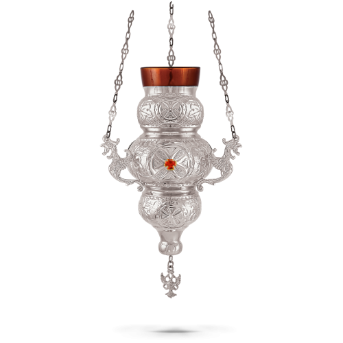 Orthodox Vigil Oil Candle Kerkyraiko N2 Silver Plated with Stone