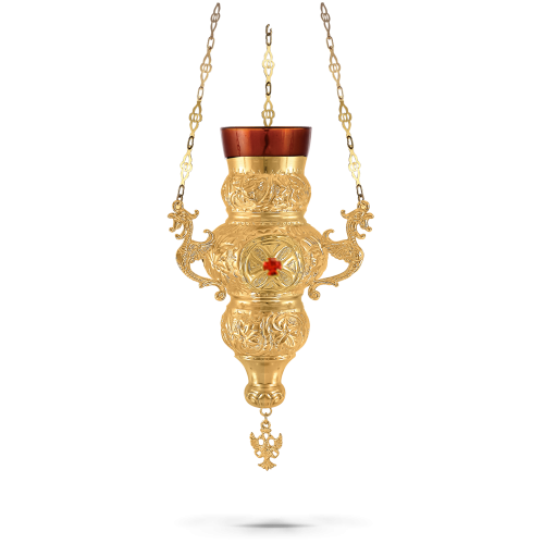 Orthodox Vigil Oil Candle Kerkyraiko N1 Gold Plated with Stone