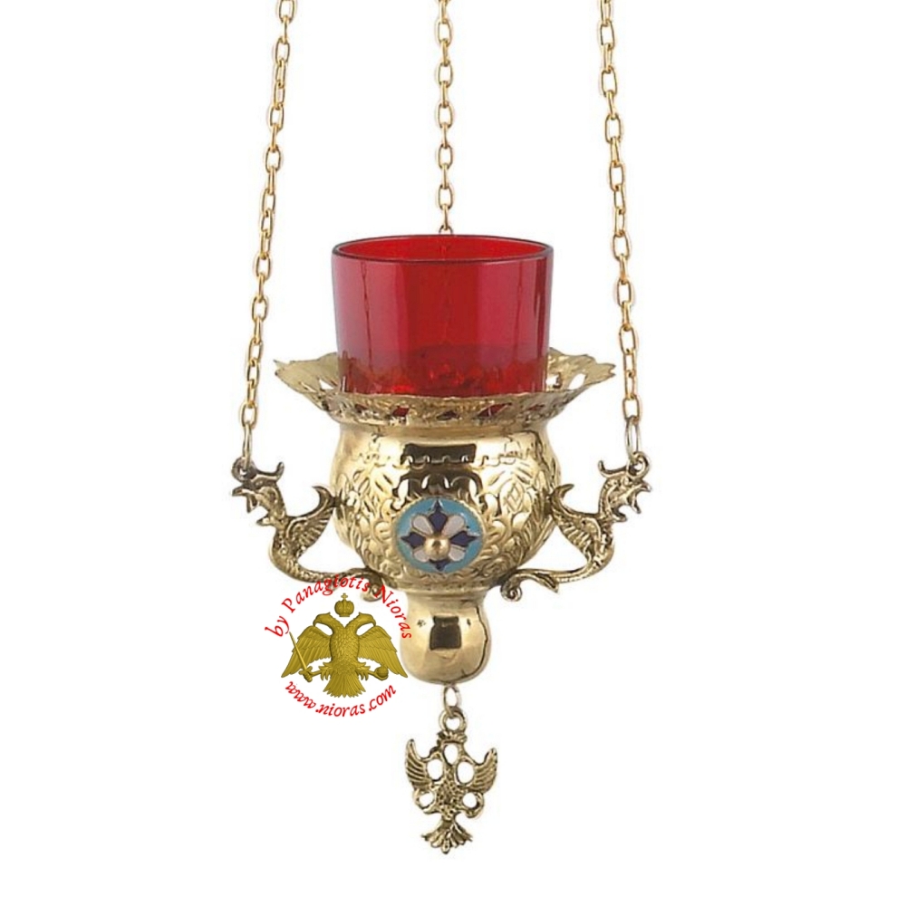 Hanging Oil Candle Byzantine N1 Brass with Enamel Cross
