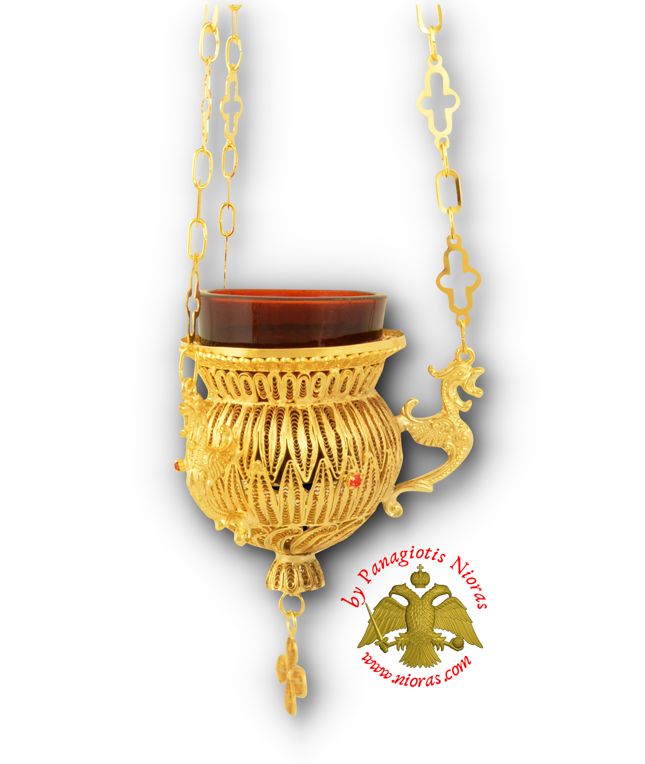 Orthodox Hanging Oil Candle Byzantine Hand Made Filigree Gold Plated