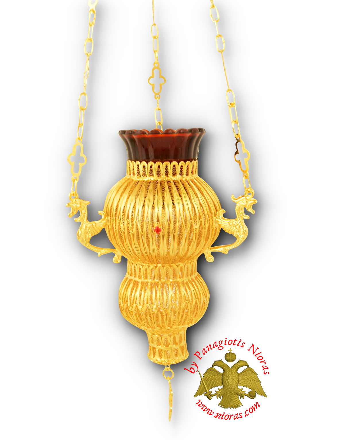Orthodox Hanging Oil Candle Kerkiraiko Hand Made Filigree Gold Plated