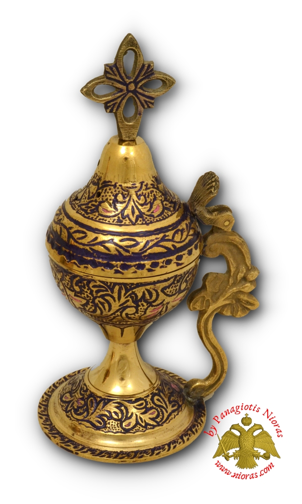 Orthodox Brass Incense Burner 18cm Blue Color
