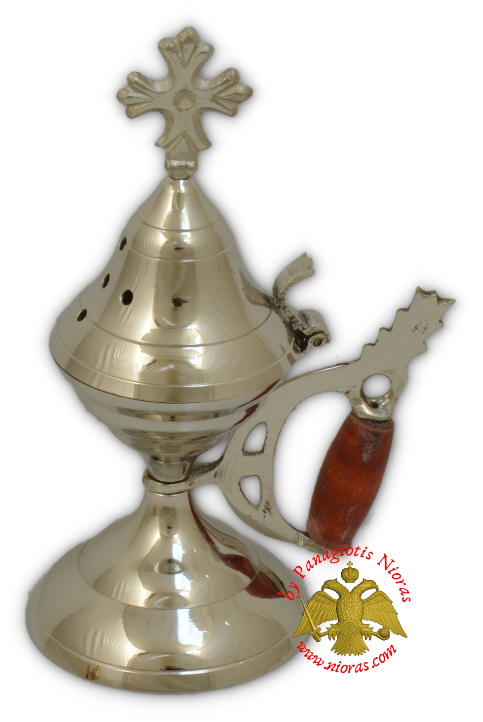 Orthodox Traditional Incense Burner with wooden handle 15cm Nickel