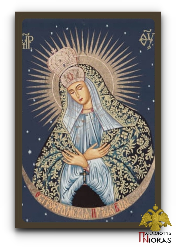 Holy Virgin Mary Panagia Ostrobranska Byzantine Wooden Icon on Canvas