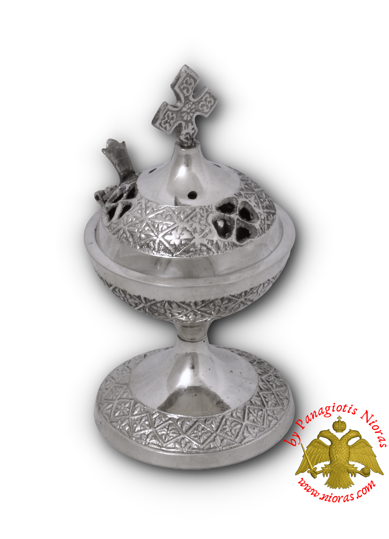 Orthodox Metal Incense Burner Flower Nickel H:14x8cm
