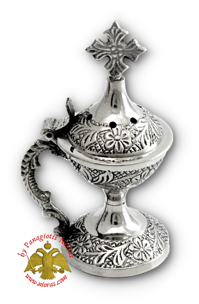 Orthodox Metal Incense Burner With Cross in the Lid 9cm Nickel Plated