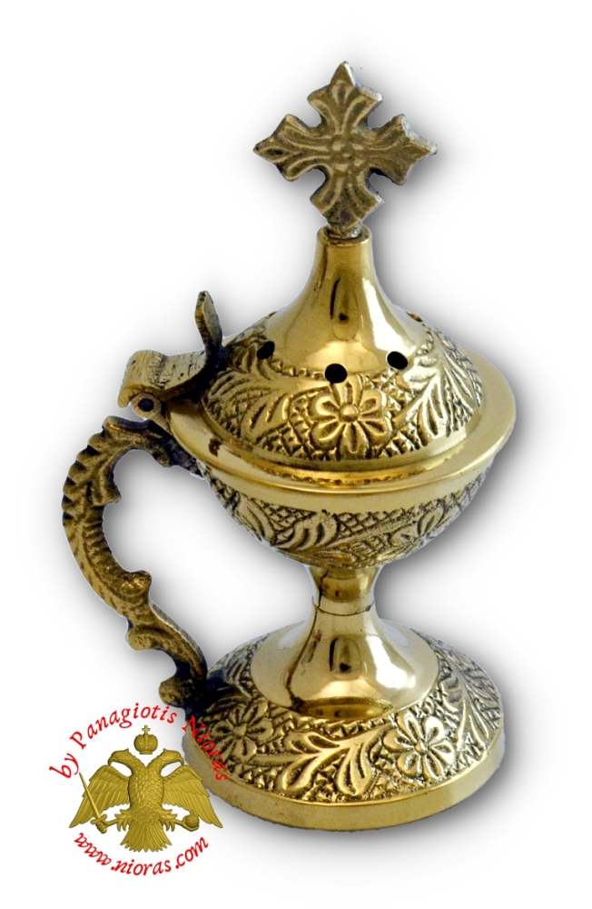 Orthodox Metal Incense Burner With Cross in the Lid 9cm Brass