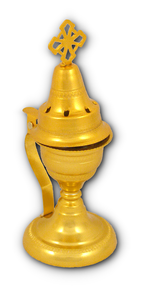 Orthodox Aluminum Incense Burner with Cross Golden 18x8cm