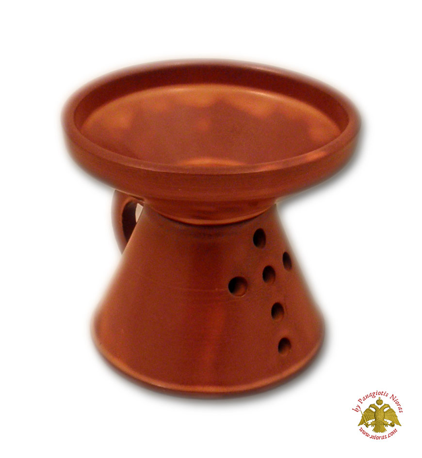 Orthodox Incense Burner Ceramic with Cross Brown 8cm