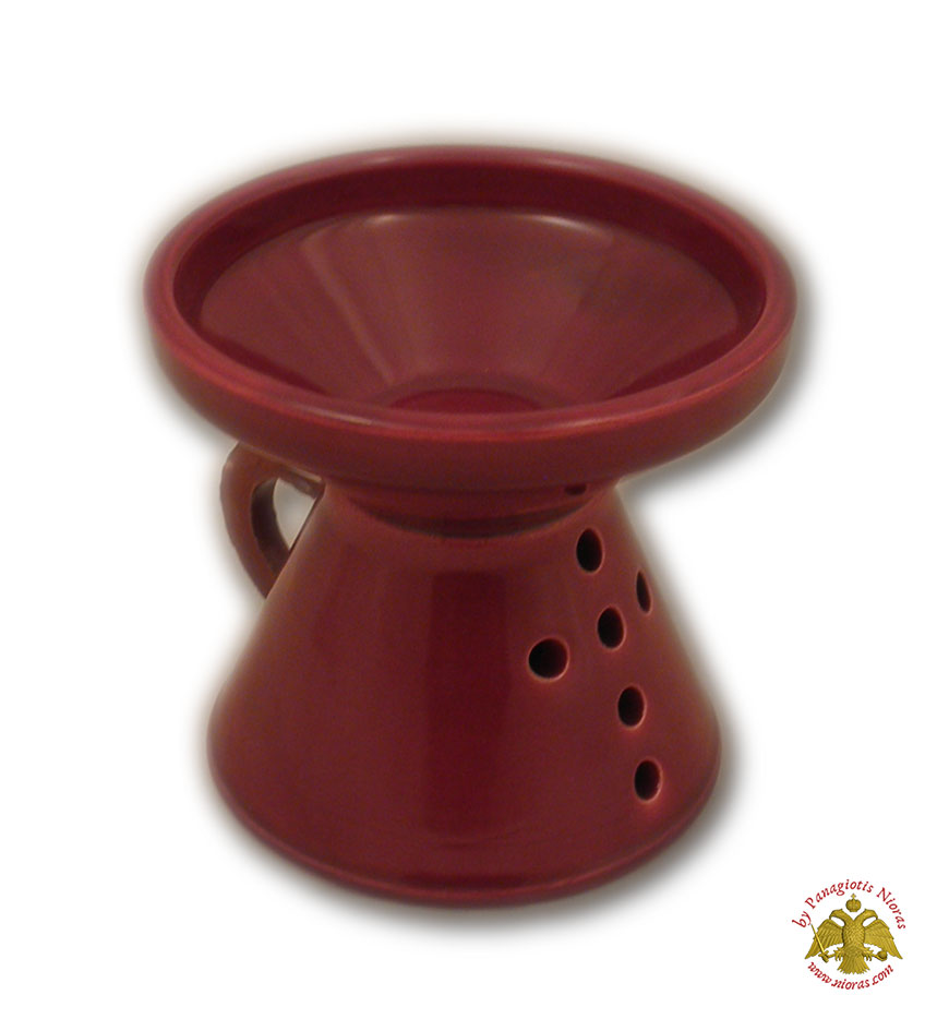 Orthodox Incense Burner Ceramic with Cross Red 8cm