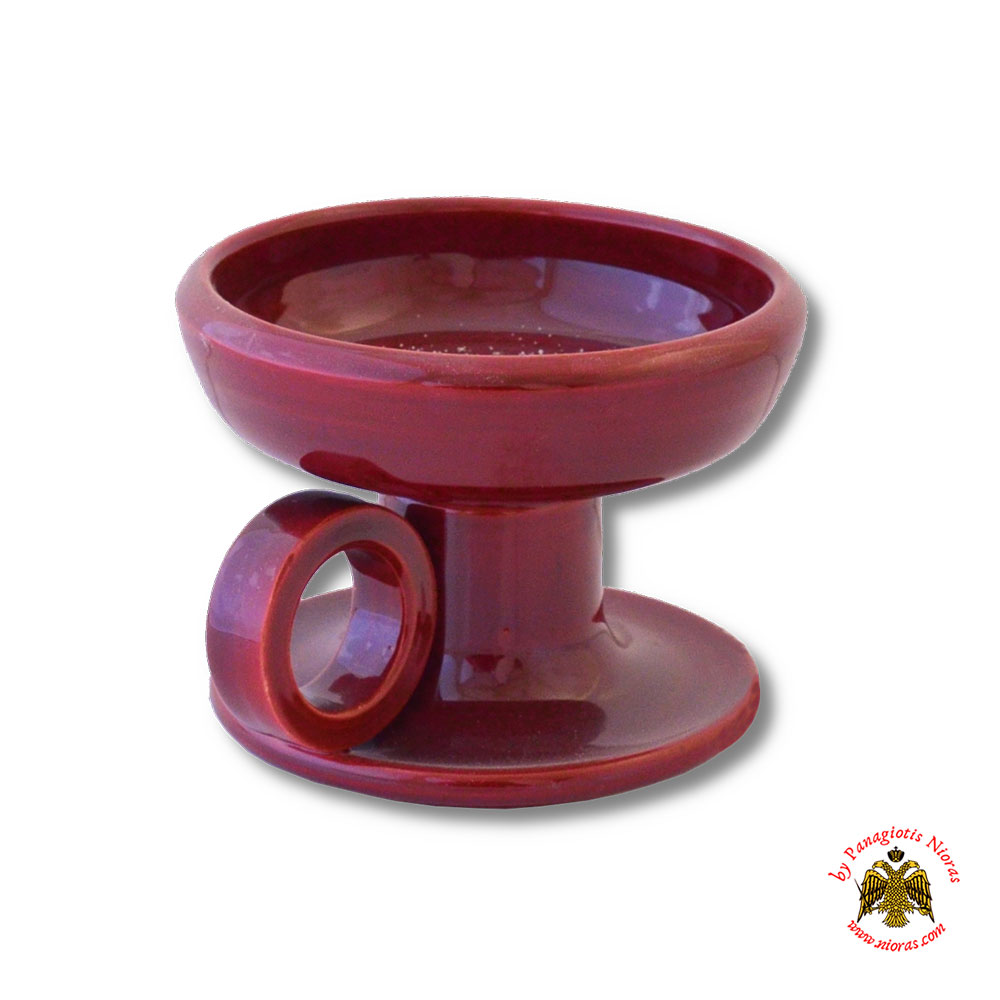 Orthodox Incense Burner Ceramic Simple With Handle Burgundy
