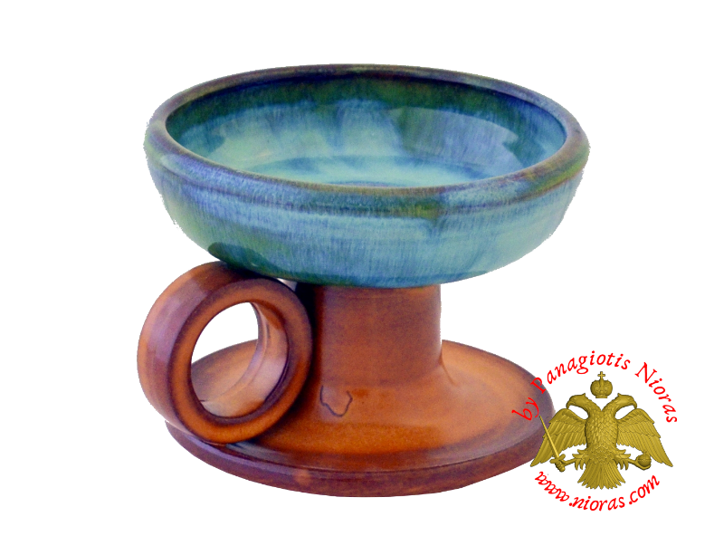 Orthodox Incense Burner Ceramic Simple With Handle Brown Blue