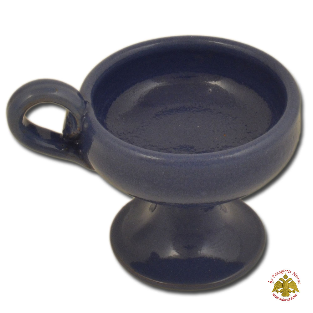 Orthodox Incense Burner Ceramic Small With Handle Blue 7x6cm