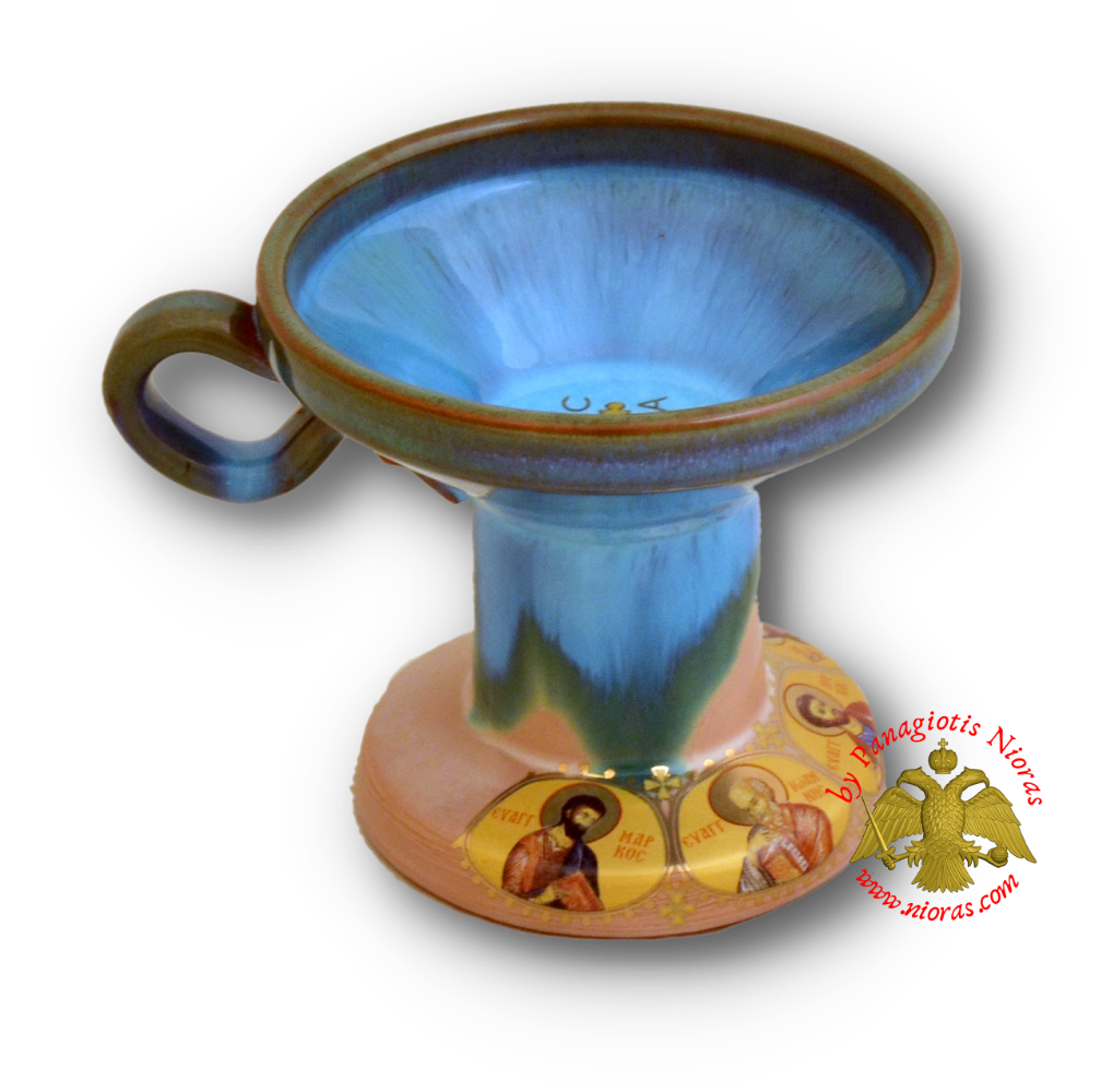Porcelain Incense Burner Ceramic ICXC with Holy Icons Turquoise