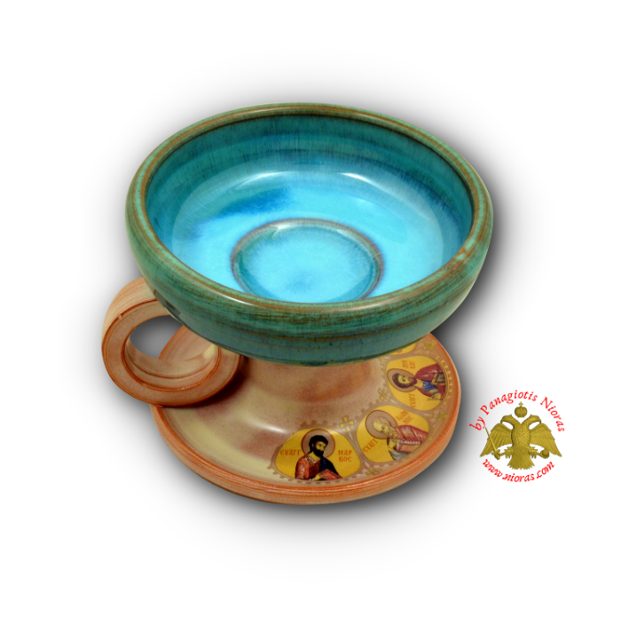 Porcelain Incense Burner Ceramic with Holy Icons Turquoise