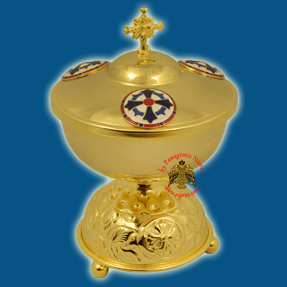 Orthodox Incense Case Vessel Gold Plated with Enamel Details