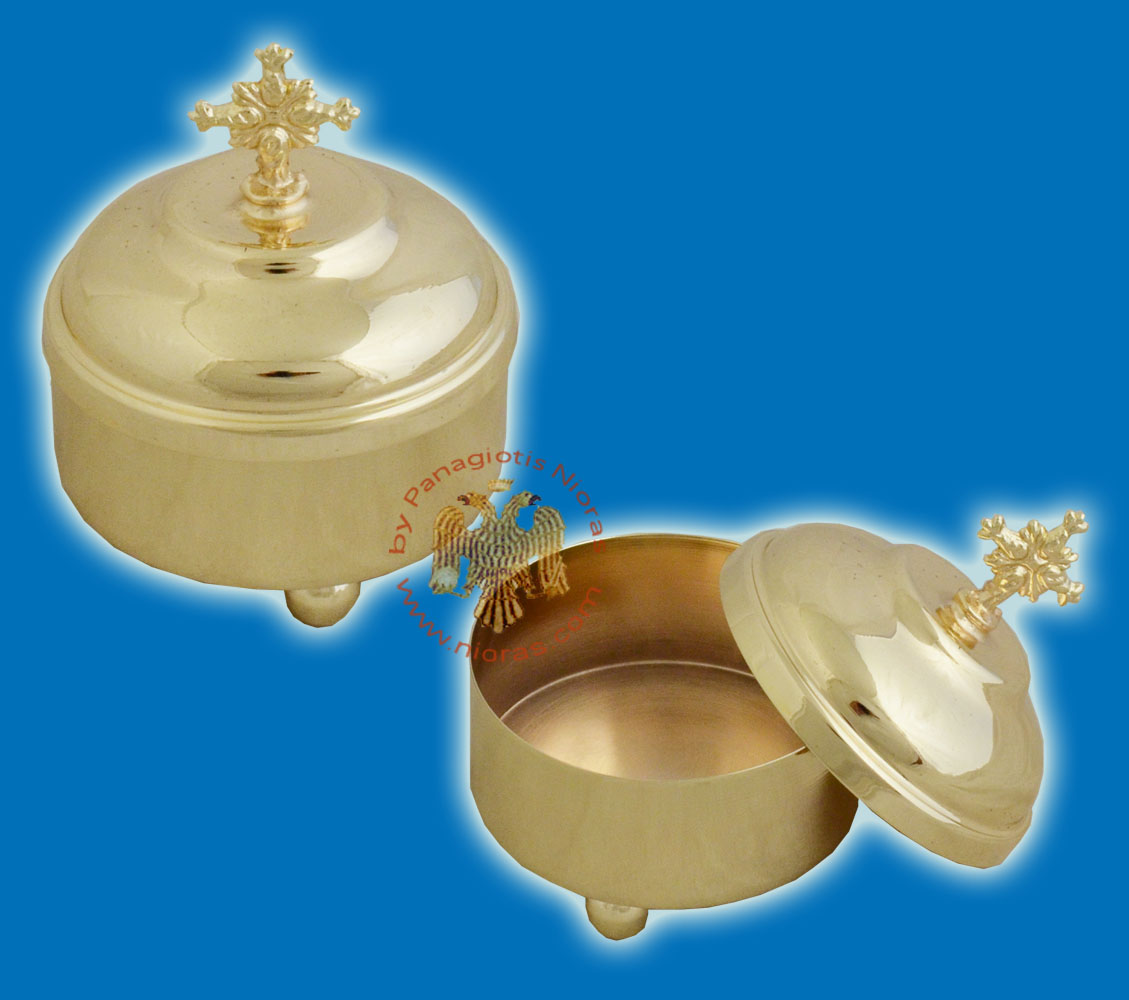 Orthodox Relics or Incense Box with Cross on the Top Gold Plated