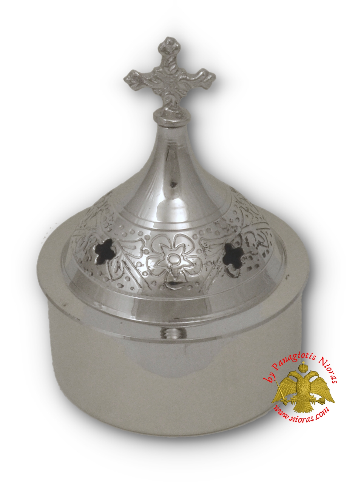 Orthodox Incense Box with Cross 8x12cm Metal Nickel