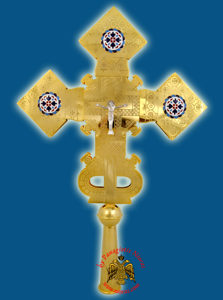 Ethiopian Coptic  Exapterigon Cross Gold Plated with Enamel Details
