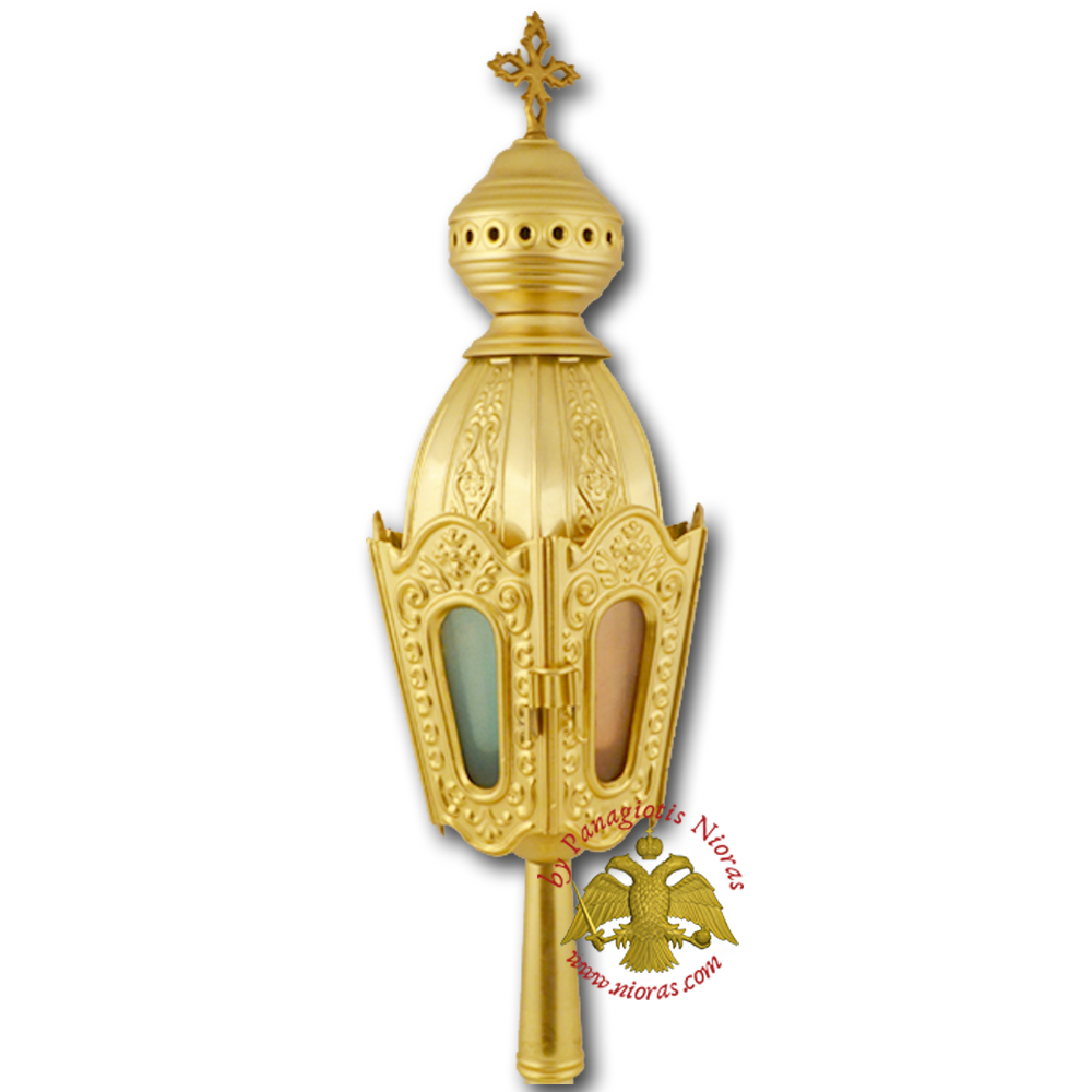Orthodox Church Processional Lantern Rectangular Gold Plated 8x8x45cm
