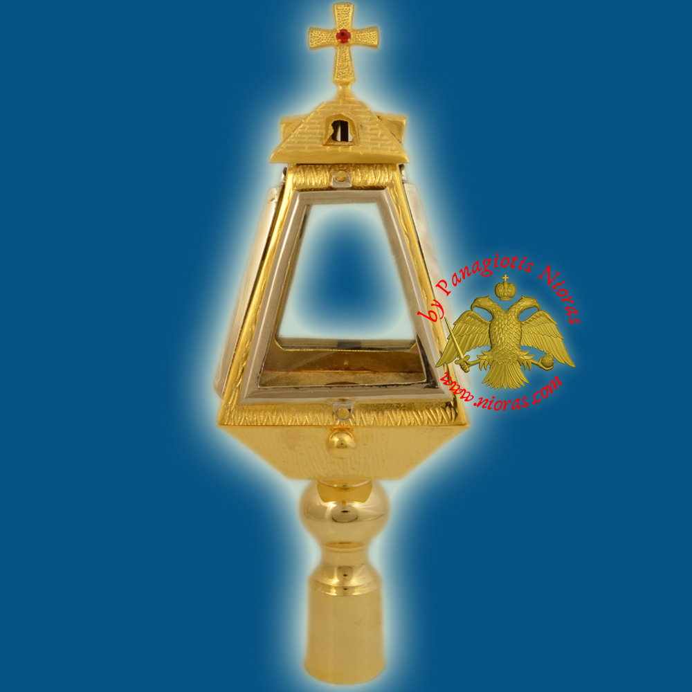 Orthodox Church Processional Lantern Rectangular Gold Plated 12x12x45cm
