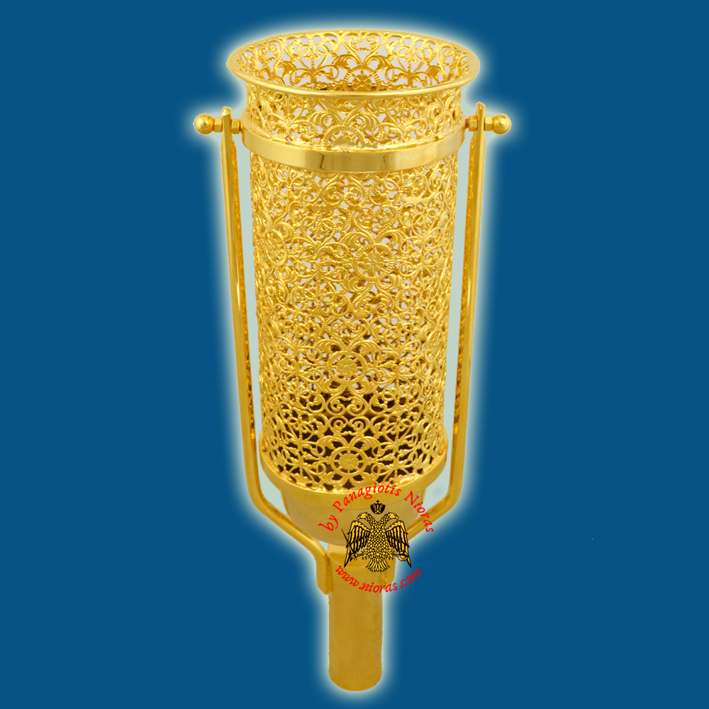 Orthodox Church Altar Boy Special Oil Candle Metal Standing Holder Gold Plated