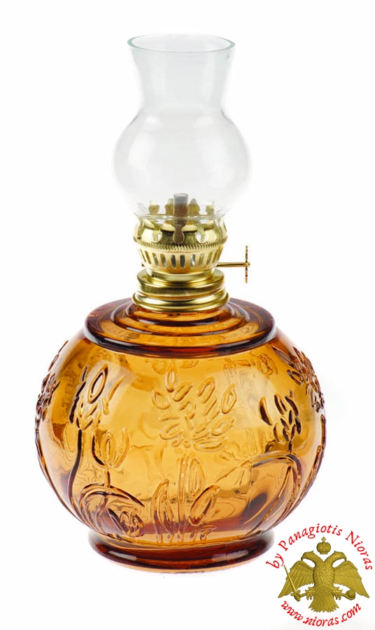 Glass Lamp for Parafinn Oil Cylinder Flower Base 470ml Amber