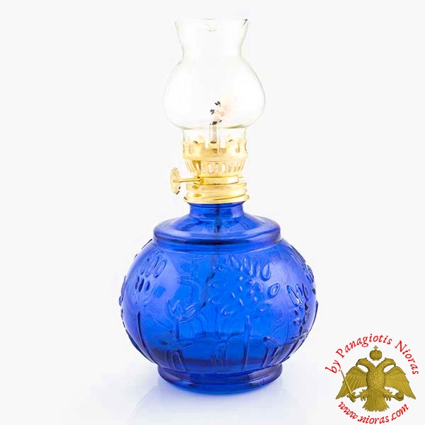 Glass Lamp for Parafinn Oil Cylinder Flower Base 470ml Blue