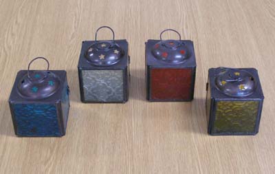 Coloured Square Lanterns With Colored Glass