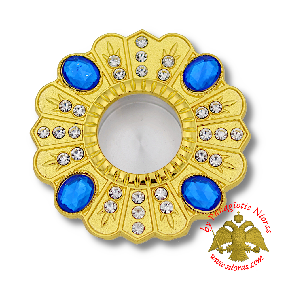 Small Reliquary Round with Screw Back 4x4x2cm Gold Plated - Blue