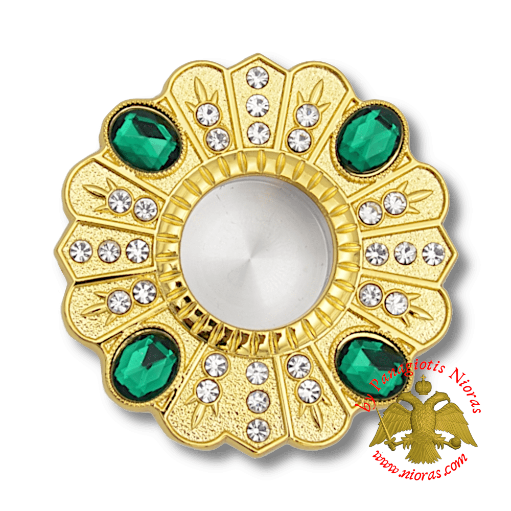 Small Reliquary Round with Screw Back 4x4x2cm Gold Plated - Green
