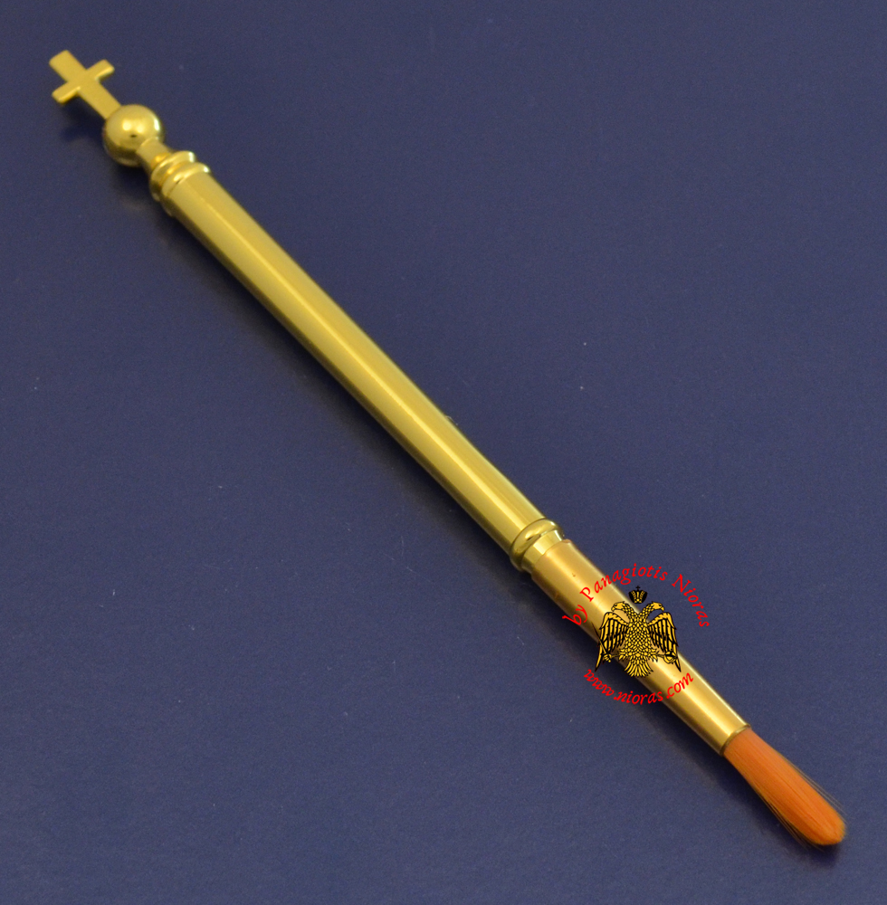 Metal Holy Myrh Oil Brush Gold Plated With Cross for the Mystery of the Holy Unction 16cm